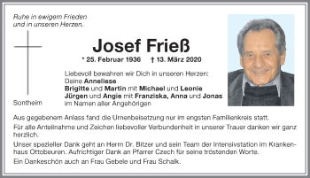 Traueranzeige von Josef Frieß von Memminger Zeitung