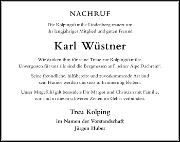 Traueranzeige von Karl Wüstner von Der Westallgäuer