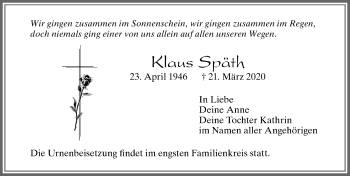 Traueranzeige von Klaus Späth von Allgäuer Zeitung, Füssen