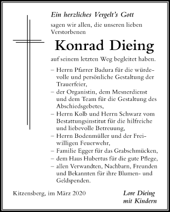 Traueranzeige von Konrad Dieing von Der Westallgäuer