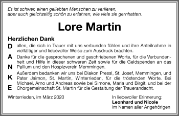 Traueranzeige von Lore Martin von Allgäuer Zeitung