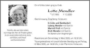 Traueranzeige von Lotte Mendler von Memminger Zeitung