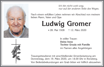 Traueranzeige von Ludwig Gromer von Allgäuer Zeitung, Marktoberdorf