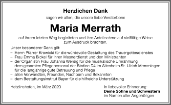 Traueranzeige von Maria Merrath von Memminger Zeitung