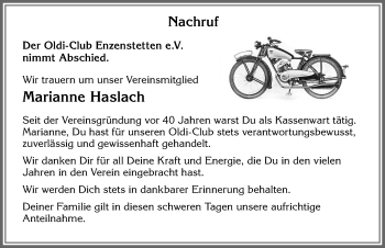 Traueranzeige von Marianne Haslach von Allgäuer Zeitung, Füssen