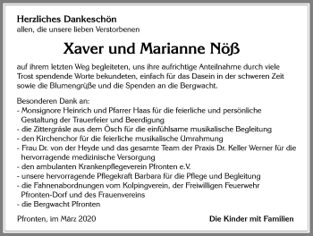 Traueranzeige von Marianne Nöß von Allgäuer Zeitung, Füssen