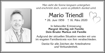 Traueranzeige von Mario Triendl von Allgäuer Zeitung, Füssen