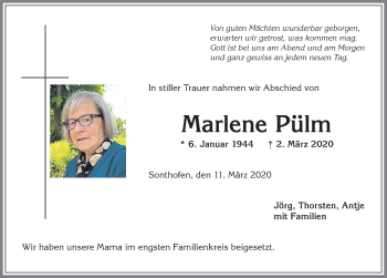 Traueranzeige von Marlene Pülm von Allgäuer Anzeigeblatt