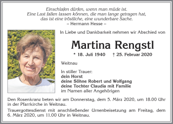 Traueranzeige von Martina Rengstl von Allgäuer Zeitung