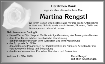 Traueranzeige von Martina Rengstl von Allgäuer Zeitung