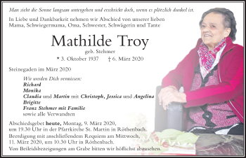 Traueranzeige von Mathilde Troy von Der Westallgäuer