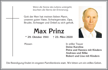 Traueranzeige von Max Prinz von Allgäuer Anzeigeblatt