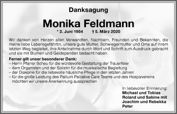 Traueranzeige von Monika Feldmann von Memminger Zeitung