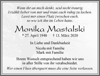 Traueranzeige von Monika Mastalski von Allgäuer Zeitung, Füssen