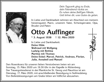 Traueranzeige von Otto Auffinger von Allgäuer Anzeigeblatt