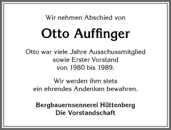 Traueranzeige von Otto Auffinger von Allgäuer Anzeigeblatt