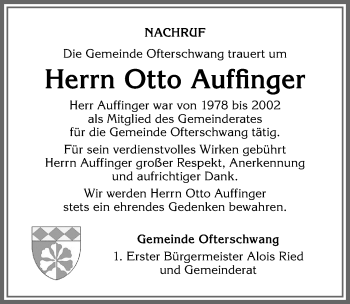 Traueranzeige von Otto Auffinger von Allgäuer Anzeigeblatt
