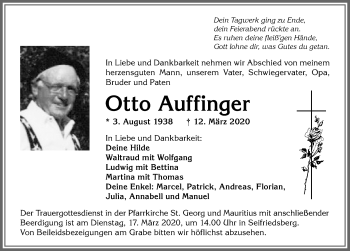 Traueranzeige von Otto Auffinger von Allgäuer Anzeigeblatt