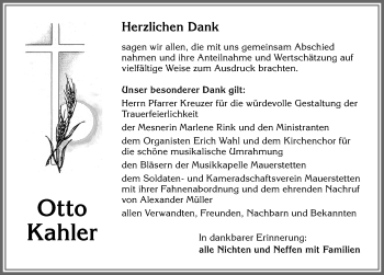 Traueranzeige von Otto Kahler von Allgäuer Zeitung, Kaufbeuren/Buchloe