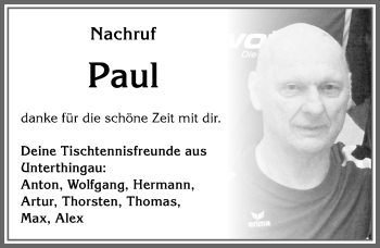 Traueranzeige von Paul  von Allgäuer Zeitung, Marktoberdorf