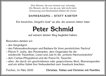 Traueranzeige von Peter Schmid von Allgäuer Anzeigeblatt