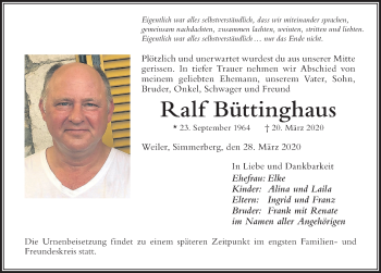 Traueranzeige von Ralf Büttinghaus von Der Westallgäuer
