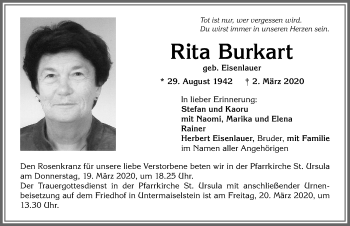 Traueranzeige von Rita Burkart von Allgäuer Anzeigeblatt