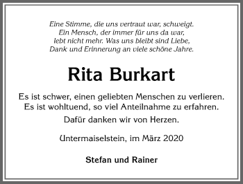 Traueranzeige von Rita Burkart von Allgäuer Anzeigeblatt