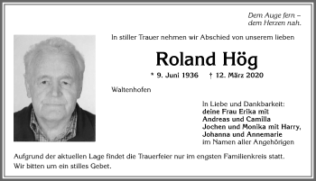 Traueranzeige von Roland Hög von Allgäuer Zeitung,Kempten