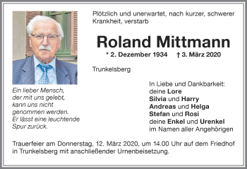 Traueranzeige von Roland Mittmann von Memminger Zeitung