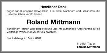 Traueranzeige von Roland Mittmann von Memminger Zeitung