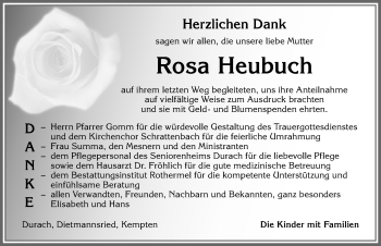 Traueranzeige von Rosa Heubuch von Allgäuer Zeitung,Kempten