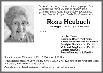 Traueranzeige von Rosa Heubuch von Allgäuer Zeitung,Kempten