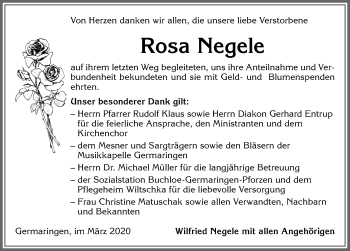 Traueranzeige von Rosa Negele von Allgäuer Zeitung, Kaufbeuren/Buchloe