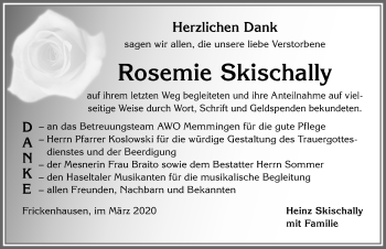 Traueranzeige von Rosemie Skischally von Memminger Zeitung