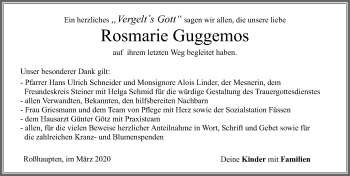 Traueranzeige von Rosmarie Guggemos von Allgäuer Zeitung, Füssen