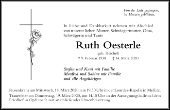 Traueranzeige von Ruth Oesterle von Der Westallgäuer