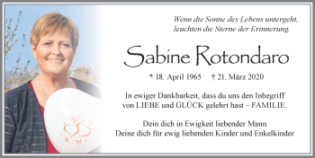 Traueranzeige von Sabine Rotondaro von Allgäuer Zeitung, Füssen