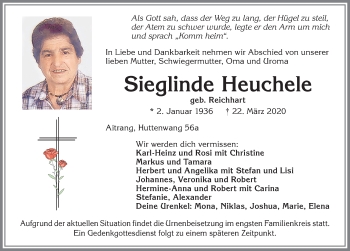 Traueranzeige von Sieglinde Heuchele von Allgäuer Zeitung, Marktoberdorf