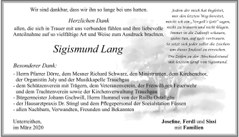 Traueranzeige von Sigismund Lang von Allgäuer Zeitung, Füssen
