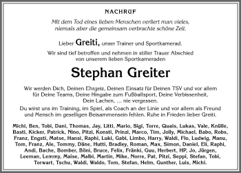 Traueranzeige von Stephan Greiter von Allgäuer Zeitung