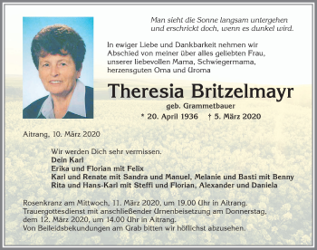 Traueranzeige von Theresia Britzelmayr von Allgäuer Zeitung, Marktoberdorf