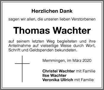 Traueranzeige von Thomas Wachter von Memminger Zeitung