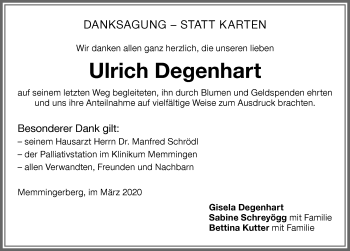 Traueranzeige von Ulrich Degenhart von Memminger Zeitung