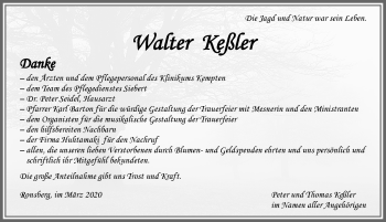 Traueranzeige von Walter Keßler von Allgäuer Zeitung, Marktoberdorf