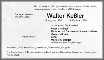 Traueranzeige von Walter Keßler von Allgäuer Zeitung, Marktoberdorf