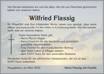 Traueranzeige von Wilfried Flassig von Allgäuer Zeitung, Kaufbeuren/Buchloe