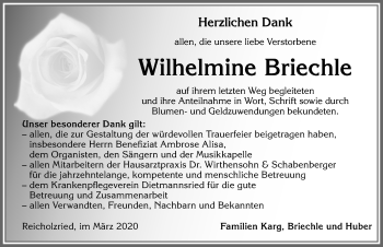 Traueranzeige von Wilhelmine Briechle von Allgäuer Zeitung,Kempten