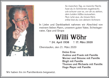 Traueranzeige von Willi Wöhr von Allgäuer Anzeigeblatt