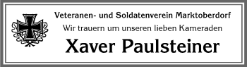 Traueranzeige von Xaver Paulsteiner von Allgäuer Zeitung, Marktoberdorf